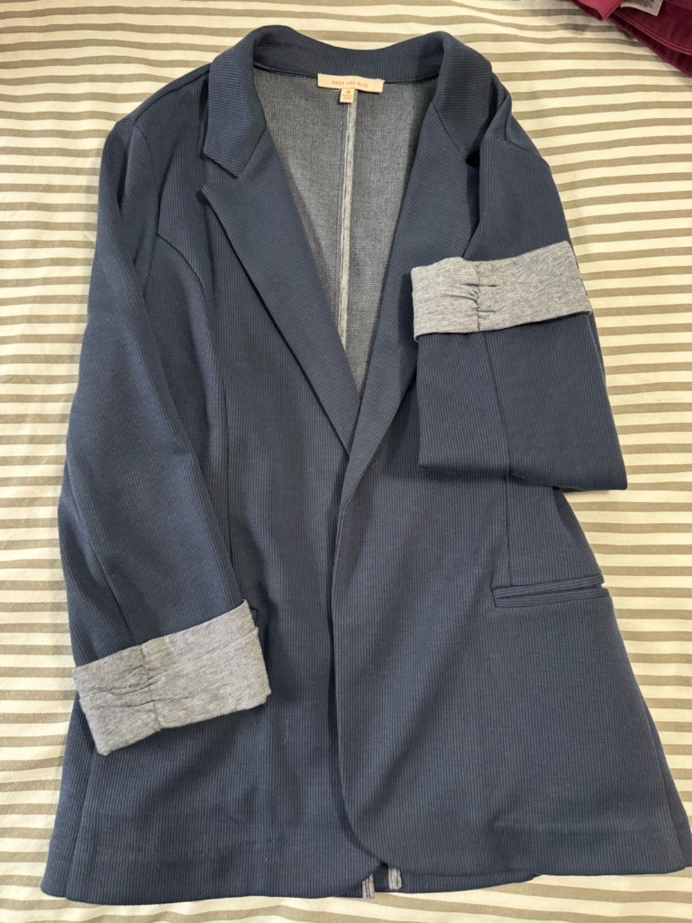 Skies Are Blue Navy Knit Jacket with Heather Detail